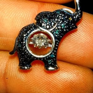 Sterling silver Elephant Necklace with diamond in the center